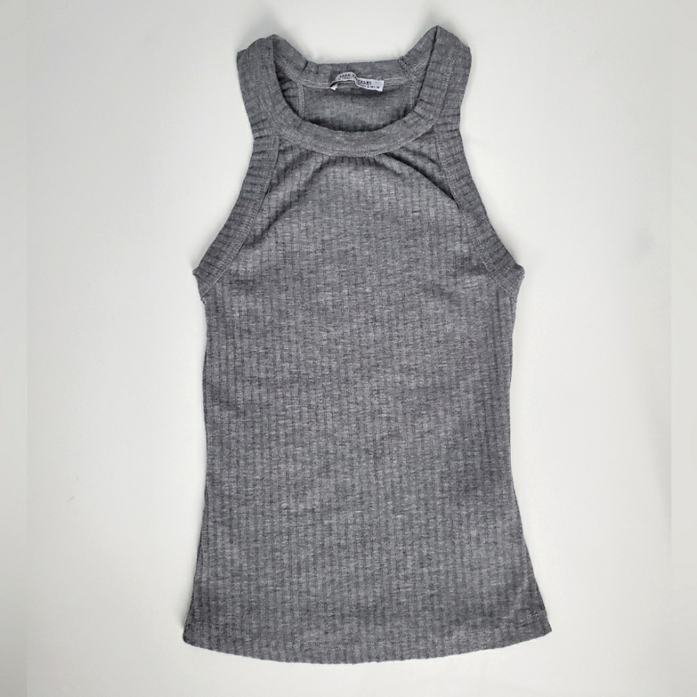 Zara Gray Ribbed High Neck Tank Top